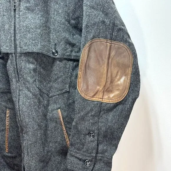 Johnson Woolen Mills Jac Shirt Wool Leather Trim Dark Gray 52R 4X